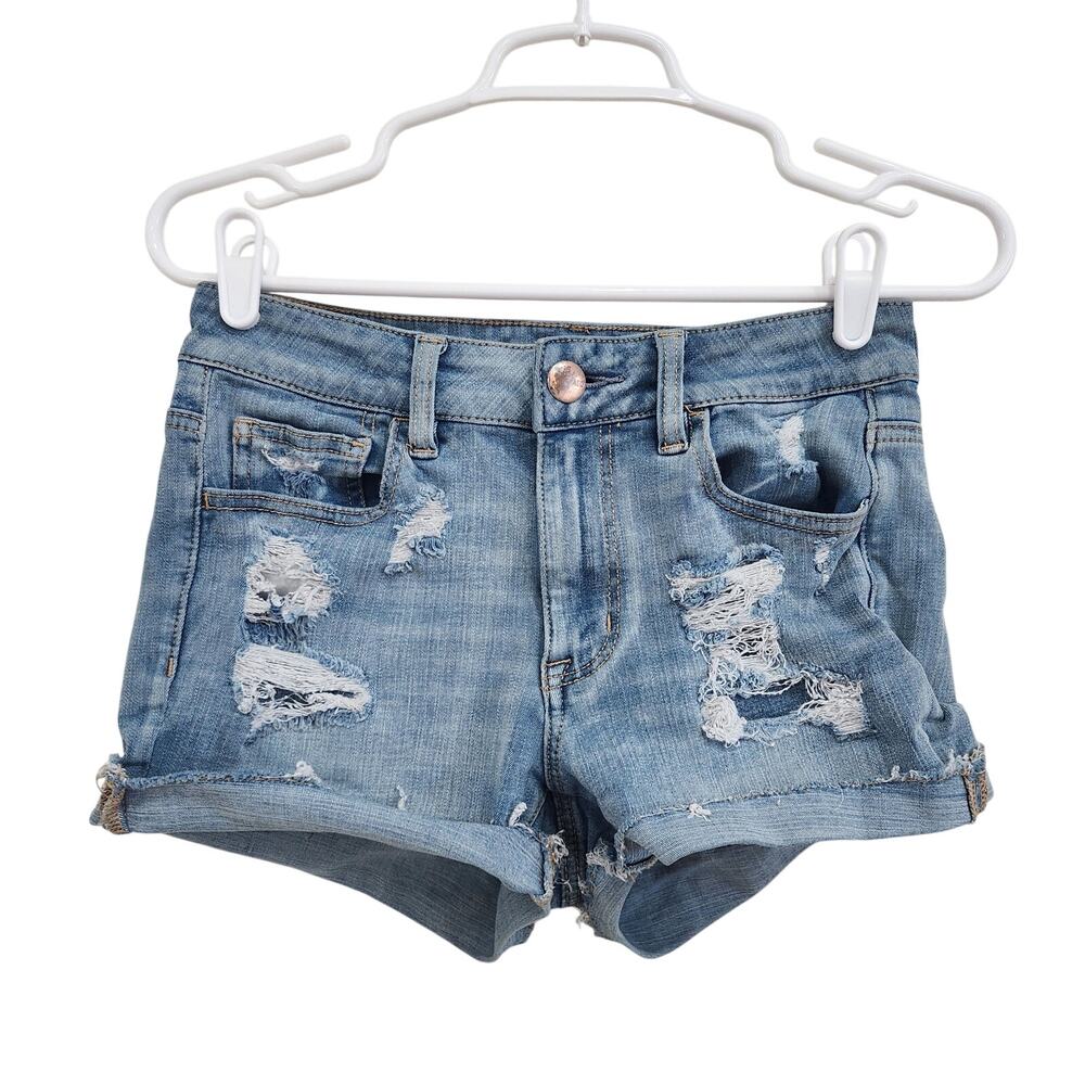 American Eagle Outfitters Distressed Light Blue Denim Jean Shorts